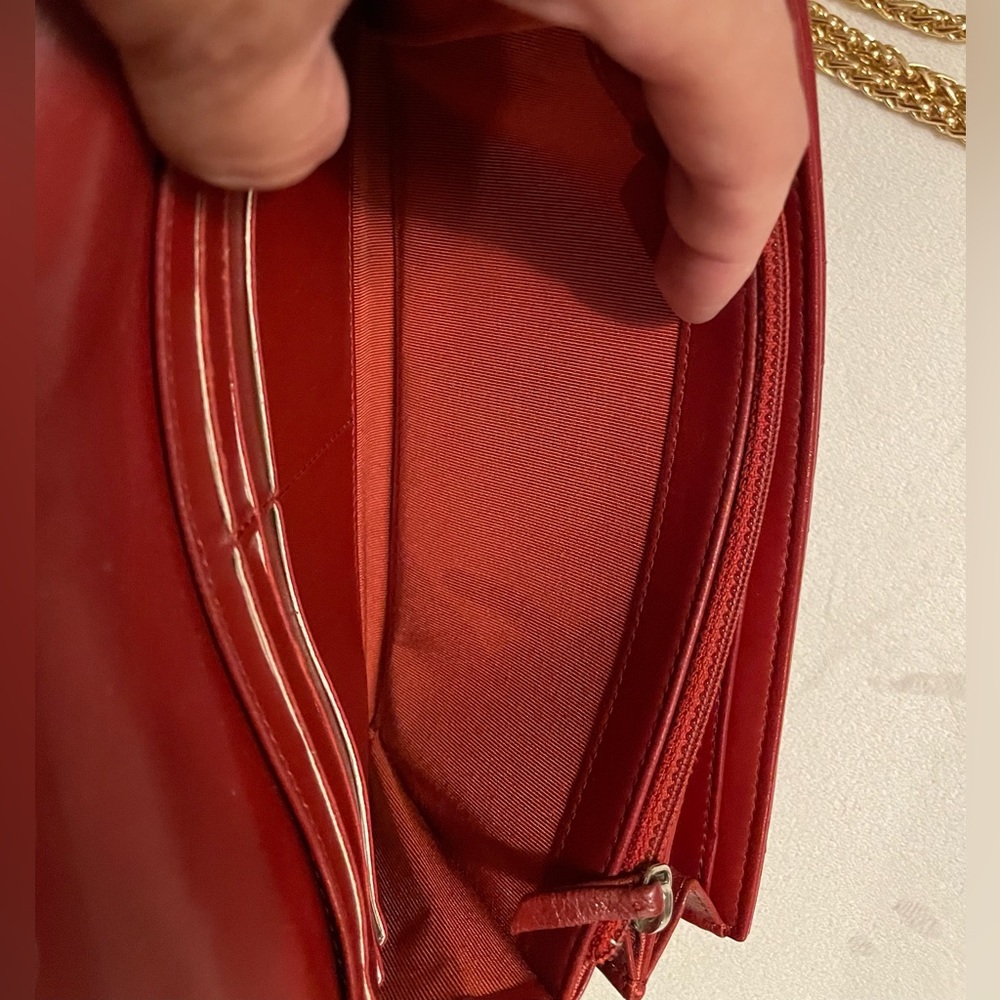 Chanel Red Lambskin Flap Long Wallet On A Unbranded Adjustable Chain With COA - Picture 9 of 14